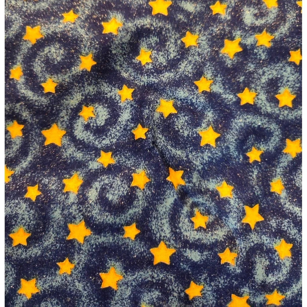 Vintage 90s Fabric Traditions Blue Glitter Swirling Stars Quilting Fabric 2 Yard